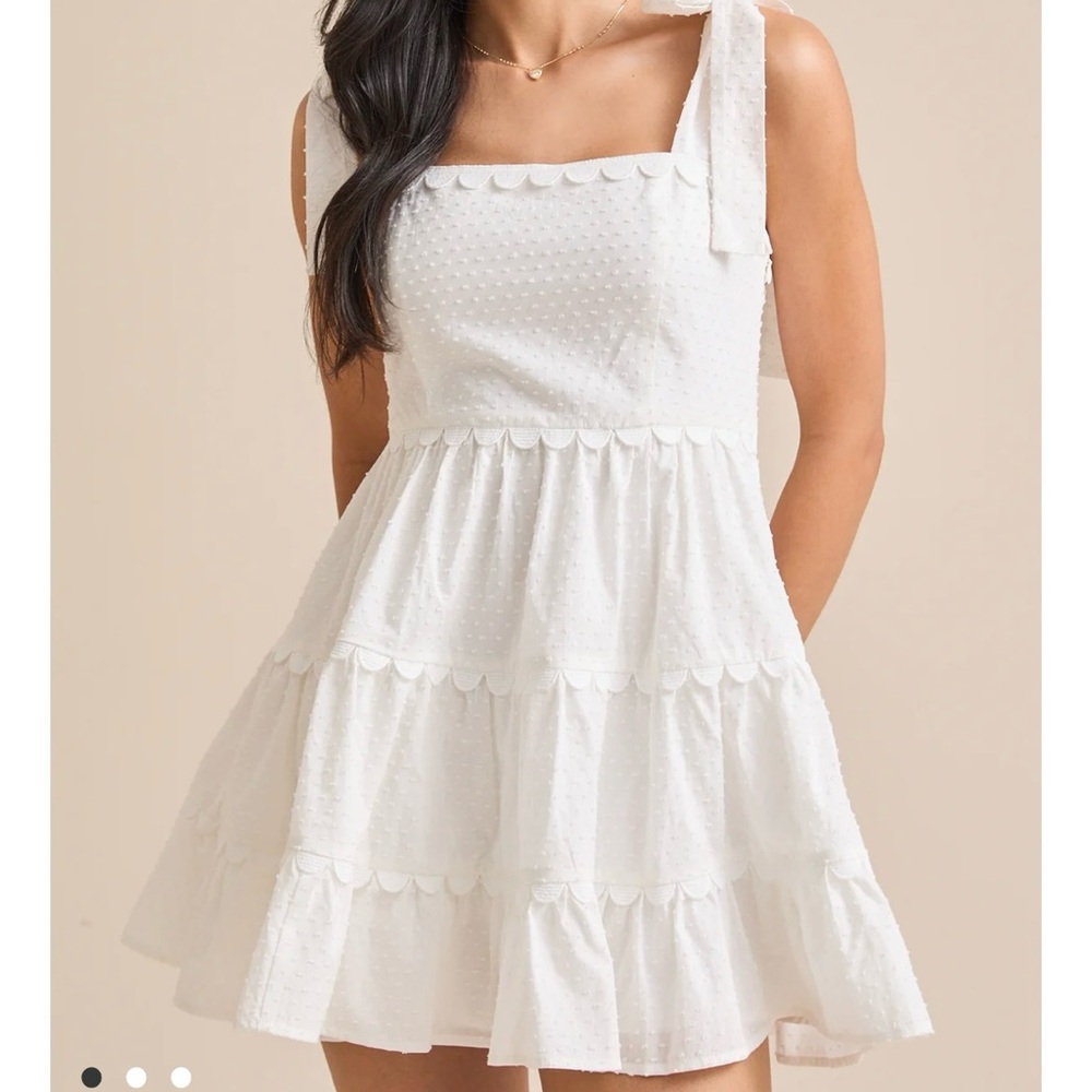 Altar’d State Ava Clip Dot Dainty Bow Fit Flare Mini Dress White Large NWT